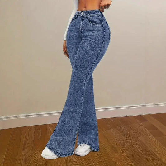 Women's Fashion Slim Fit Casual Micro Flared Jeans High Waist Bootcut Denim Pants Mid Rise Wide Leg Trousers.