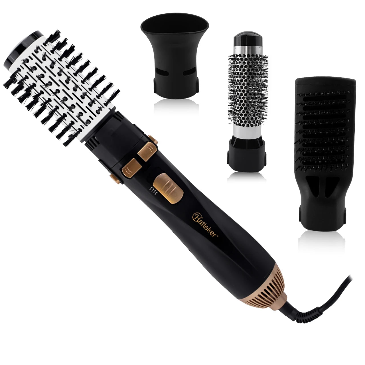 Hatteker EU 4-Head Hot Air Brush Hair Dryer Strong Wind Electric Straightener Curler Roller Comb Blower Styling Tool for Woman.