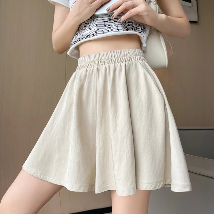 Women Quick Dry Sporty Short Pants Summer Thin Pleated Shorts Skirts High Waist A- Line Five Quarter Pants Cool Wide Leg Pants