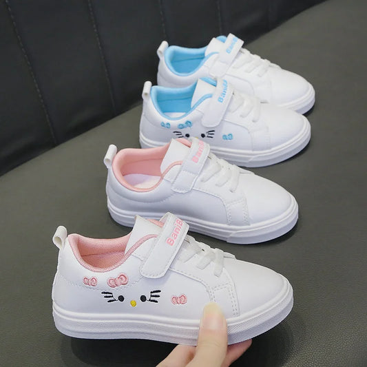 2023 Children's Little White Shoes Girls' Student Flat Bottom Casual Sports Shoes Low Top Spring Korean Plate Shoes.