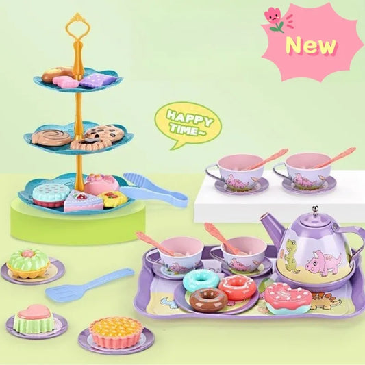 Kids Tea Party Set For Little Girls Mermaid Gift Pretend Toy Tin Tea Set Princess Tea Time Kitchen Pretend Play Tea Set Gift.