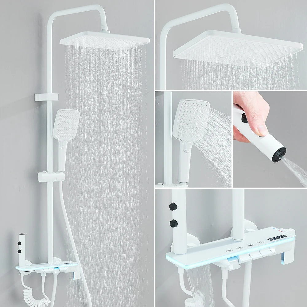 LCD Display Screen Shower Faucet Bathroom Hot Cold Control Background Lights Shower Set Piano Shower System Wall Mounted