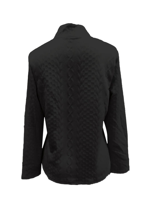 Herbst Winter Frauen Jacke Slim Fit Metall Knöpfe Stehkragen Lange Ärmel Jacquard Mantel Einfarbig OL Pendeln Mantel Für Arbeit.