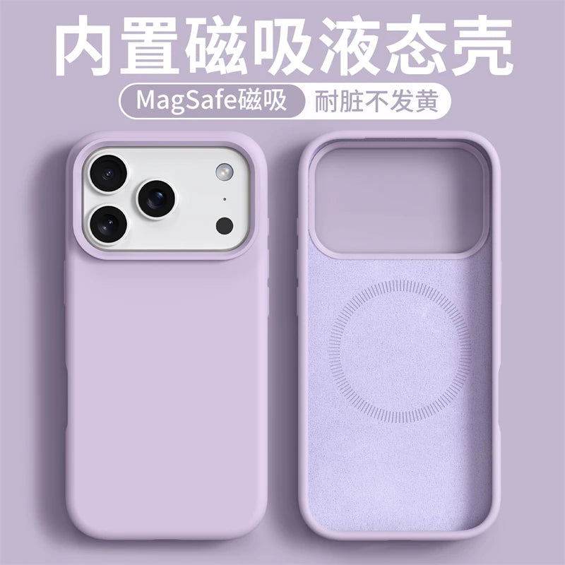 Magnetic Case For iPhone 17 Pro Max 17 Ari MagSafe Luxury Liquid Silicone Comfortable Feel Built in Flocking Protect Cover