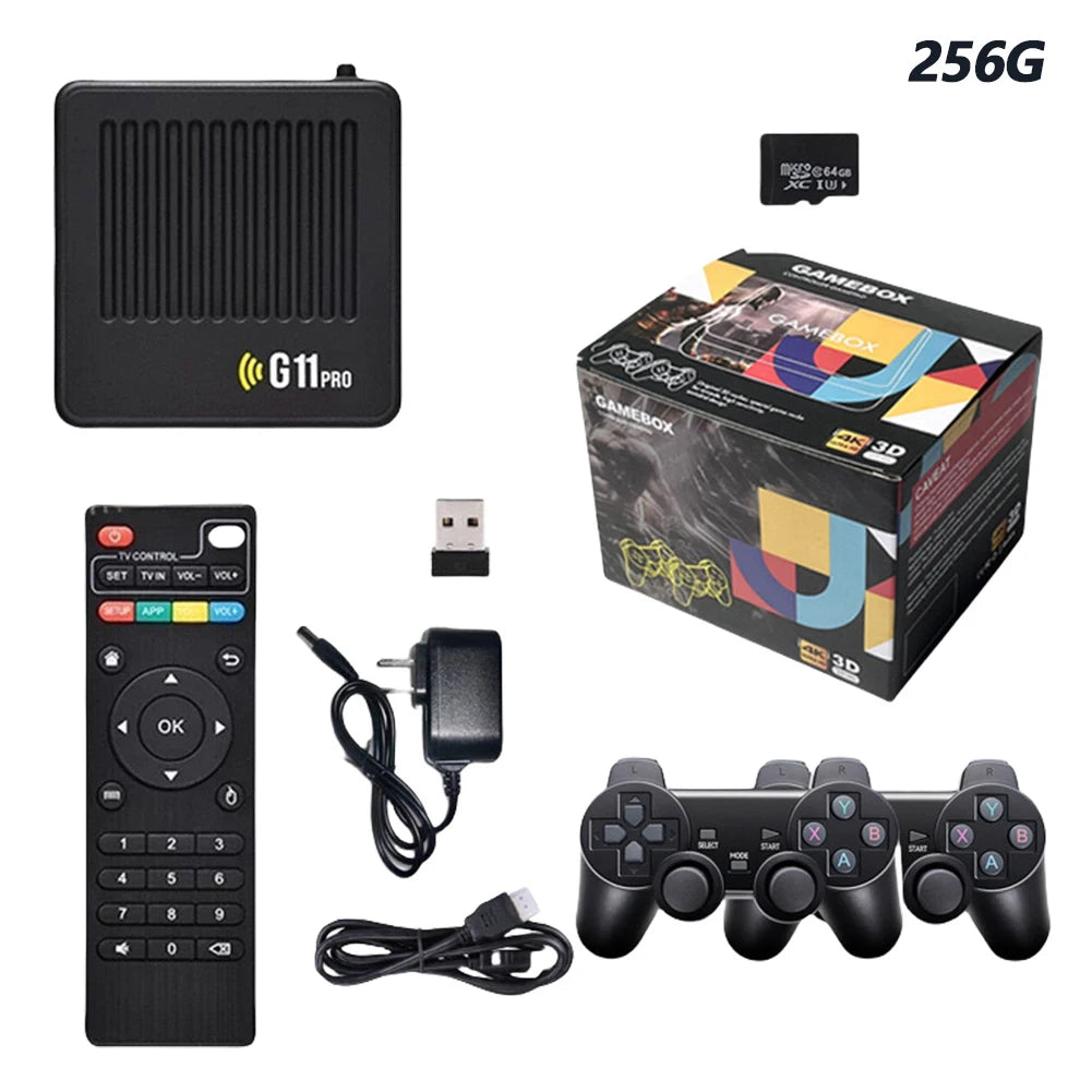G11 Pro Retro Game Box Built in 10000+ Retro Games Plug and Play 4K HDMI-Compatible Output with 2.4G Wireless Dual Controllers.