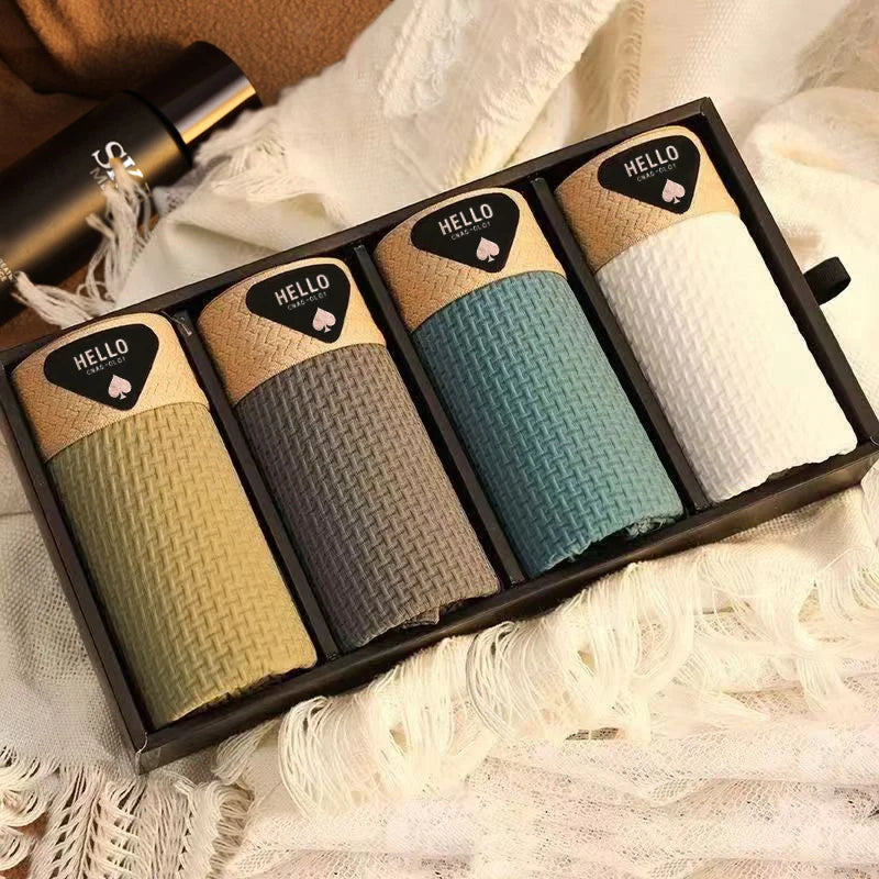 4 Stück Herren-Boxershorts, Eisseide, Unterwäsche, Unterhose, kühl, atmungsaktiv, sexy, schlankes Höschen, Netz-Dessous