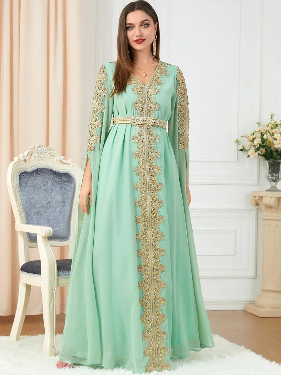Eid Marokko Party Kleid Muslimische Frauen Abaya Kleider Langarm Abayas Dubai Türkei Islam Kaftan Robe Longue Vestidos Largos 2025