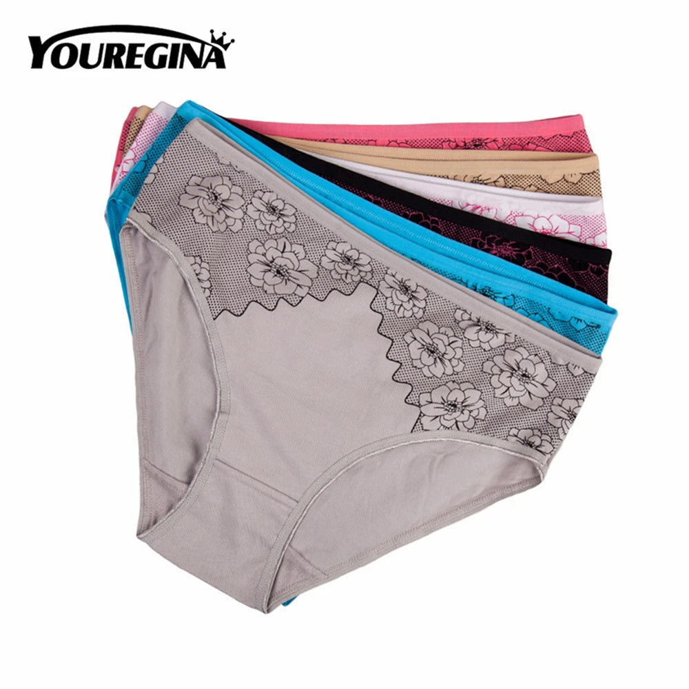 Women Panties Cotton Plus Size High Waist Print Panties Women's Floral Lingerie Briefs Ladies Under Wear 6 pcs/set.