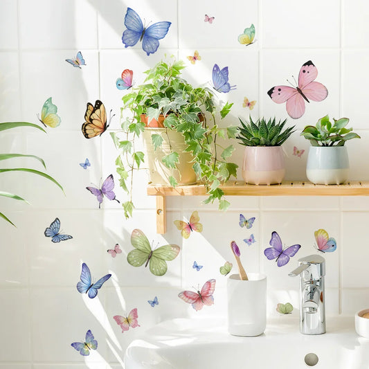 colorful Butterflies Background sticker Removable Mural Wall Stickers for Home Room Bedroom Decoration for Girls Stickers Kids.