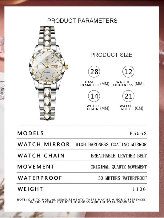 BINBONDB5552 30M Waterproof Luminous New Luxury Brand Quartz Womens Watches Date Wristwatch Fashion Business Womens Watches.