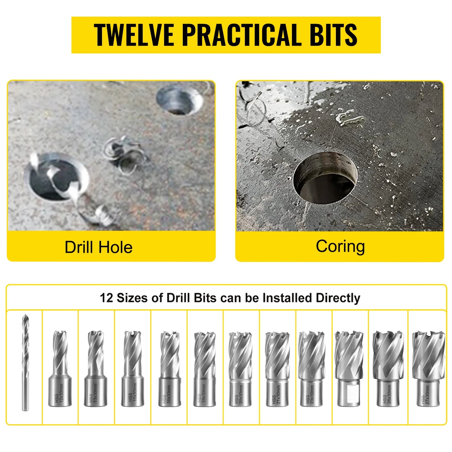 SucceBuy 1100 W magnetische Bohrmaschine, 7/12 Bits, 40 mm, elektrische Mag-Tisch-Blech-Bohrmaschine