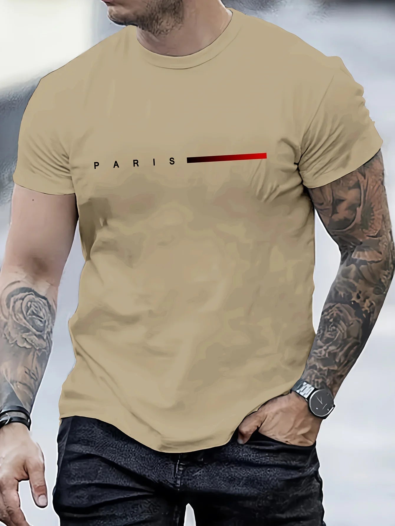 Men's 100% cotton summer loose creative letter print T-shirt, casual fashion crew-neck T-shirt top.