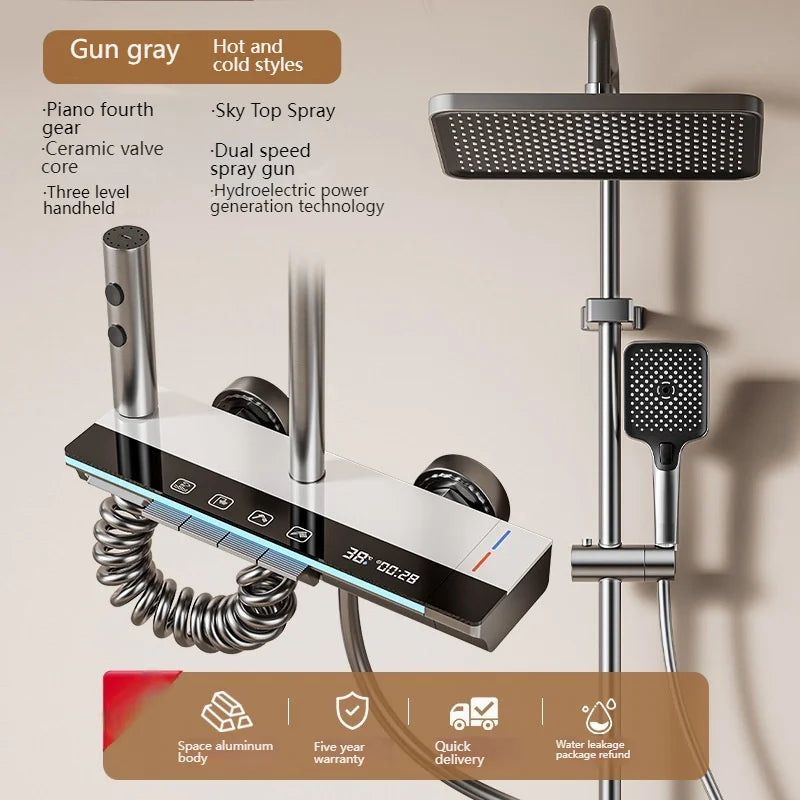 Digital Display Shower Set with Starry Sky Atmosphere Light Bathroom Shower System Modern Bath Faucets Shower Head