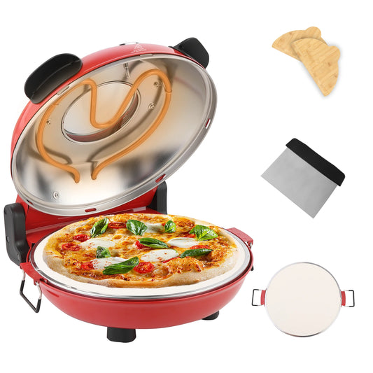 12-Zoll-Elektro-Pizzaofen für den Innenbereich, Arbeitsplattenhersteller mit Keramiksteinen, erhitzt bis zu 420 ℃ für köstliche, gebackene Pizzeria-Steine