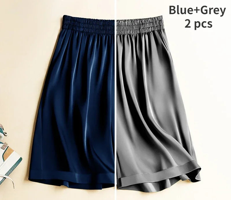 High Waist Ice Silk Acetate Shorts Pants Women's Summer Thin Satin Cropped Pants Casual Loose Plus Size Pajamas Women Shorts