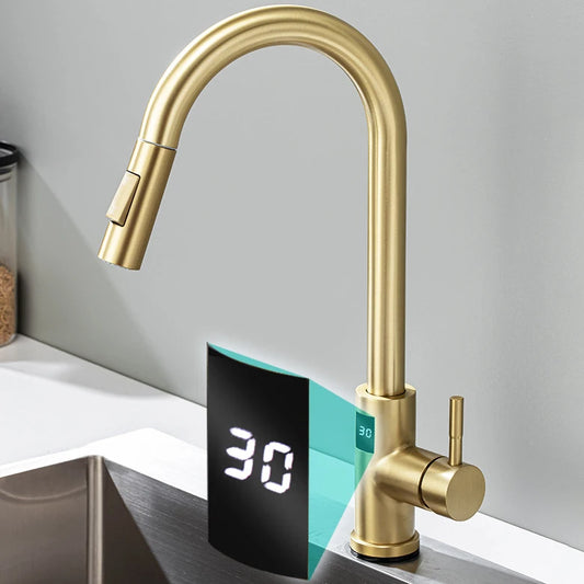 Brushed Gold Digital Kitchen Faucet Shenducs 304 Stainless Steel Hot Cold Kitchen Sink Mixer Tap Sensor Touch on Kitchen Faucet