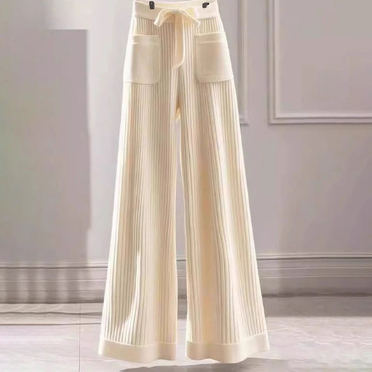 Spring Autumn 2025 New Chic Sweater Two-Piece Women's Fashion Loose Single-Breasted Soft Waxy Knitted Top Casual Straight Pants.