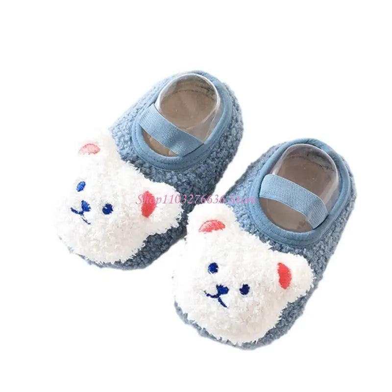 R6FD Warm Winter Baby Slippers Toddler Plush Floor Sock Shoes Anti-slip Walking Shoes
