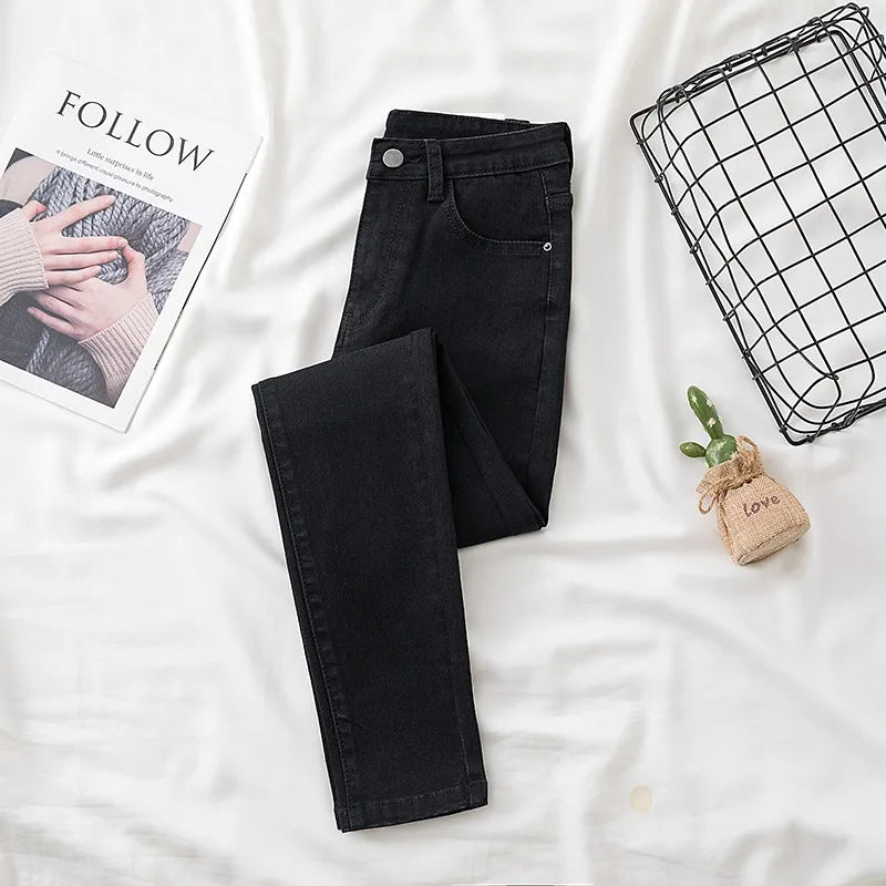High-Waisted Slimming Jeans Women's Spring Summer New Style Outerwear Tight Fitting Elastic Waistline Legging Shoes