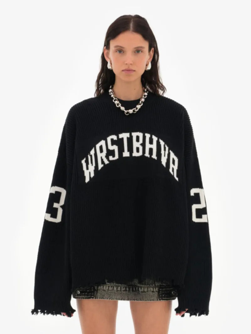 Trendy Lose Brief Jacquard Gestrickte Pullover frauen 2025, Herbst Neue Highstreet Grau Schwarz Weichen Pullover Hottie Vielseitige Stücke.