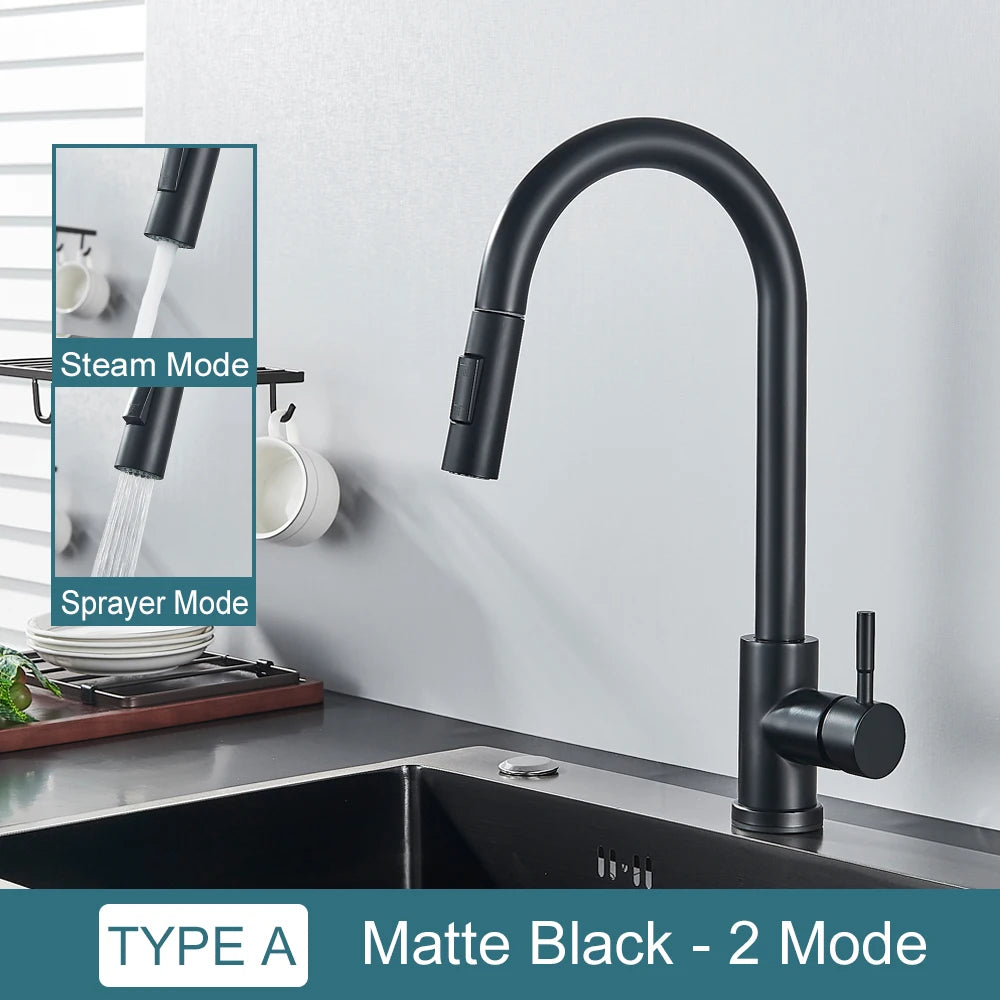 Black Kitchen Faucet Two Function Single Handle Pull Out Mixer Hot and Cold Water Taps Deck Mounted