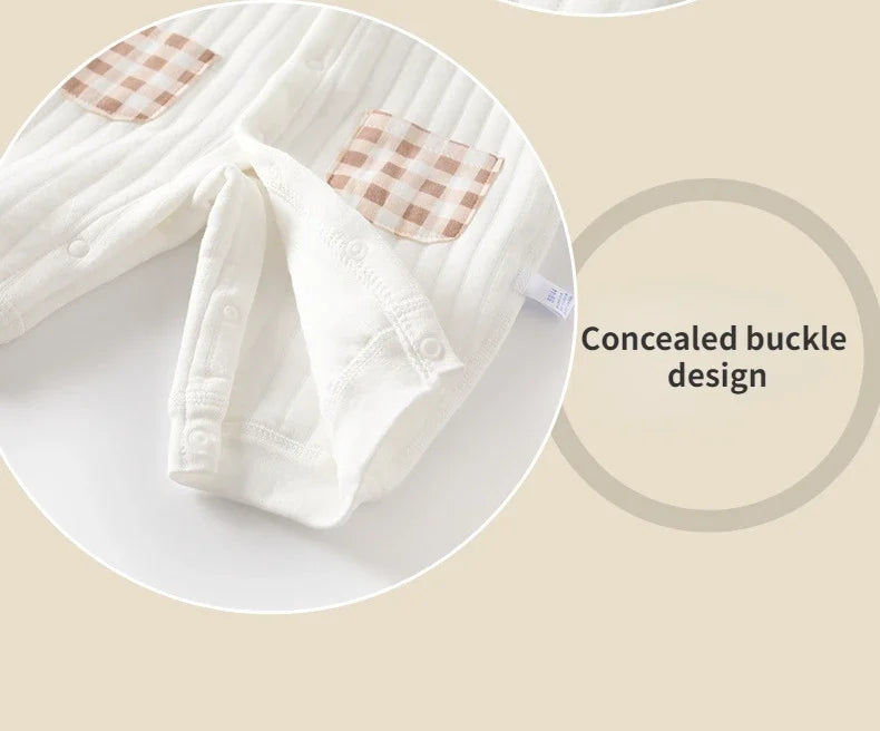 Neugeborenen Baby Overall Kleidung Winter Verdickt Strampler Jungen Mädchen Nette Stickerei Bär Body Herbst Kleidung 0-1-3-6M.