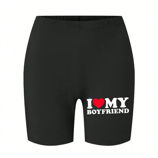 Trend Women'S Sports Shorts I Love My Hot Boyfriend Letter Print Tight Shorts High Elastic Comfortable Soft Thin Female Clothes.