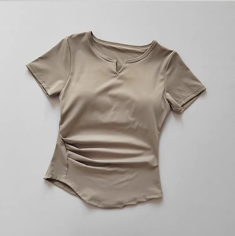 Women's Sports Shirts Yoga Short-sleeved T-shirt Padded Tight Training T-Shirt Breathable Quick-dry Running T-Shirt Fitness Top
