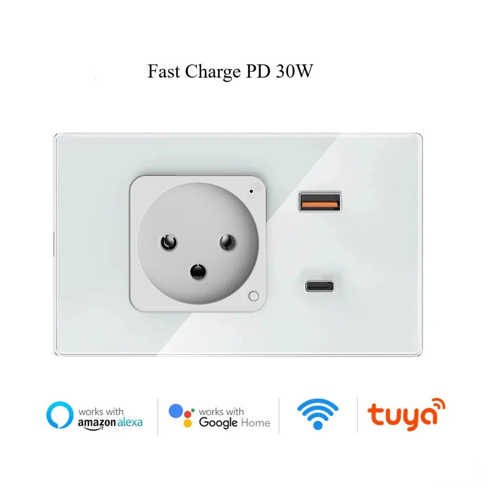 Melery Wifi Smart Israel Steckdose USB Stecker Steckdose Typ-C PD 20/30W Schnelle Ladung glas Panel Fernbedienung Alexa Google Hause.