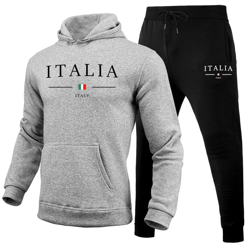 Italy Fashion Men's Sportswear 2pcs Set Hoodies&Sweatpants High Quality Male Daily Casual Sports Jogging Suit Winter Gym Outfits.