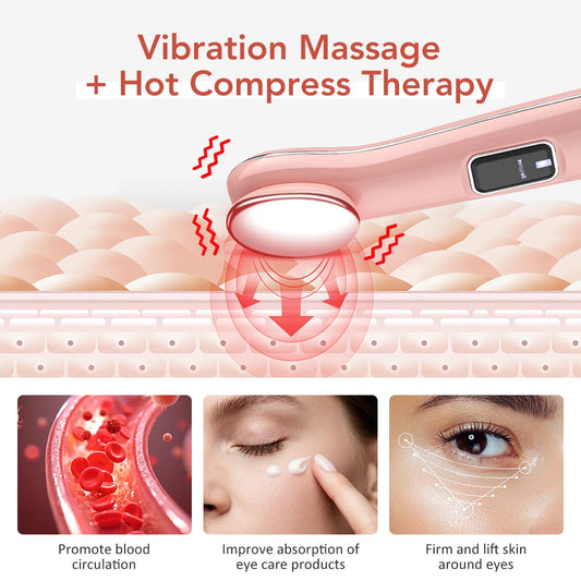 Rechargeable Eye Massager Wand Vibration Eye Massage Tool Eye Lifting Massager Hot Compress Eye Beauty Device for Dark Circles.
