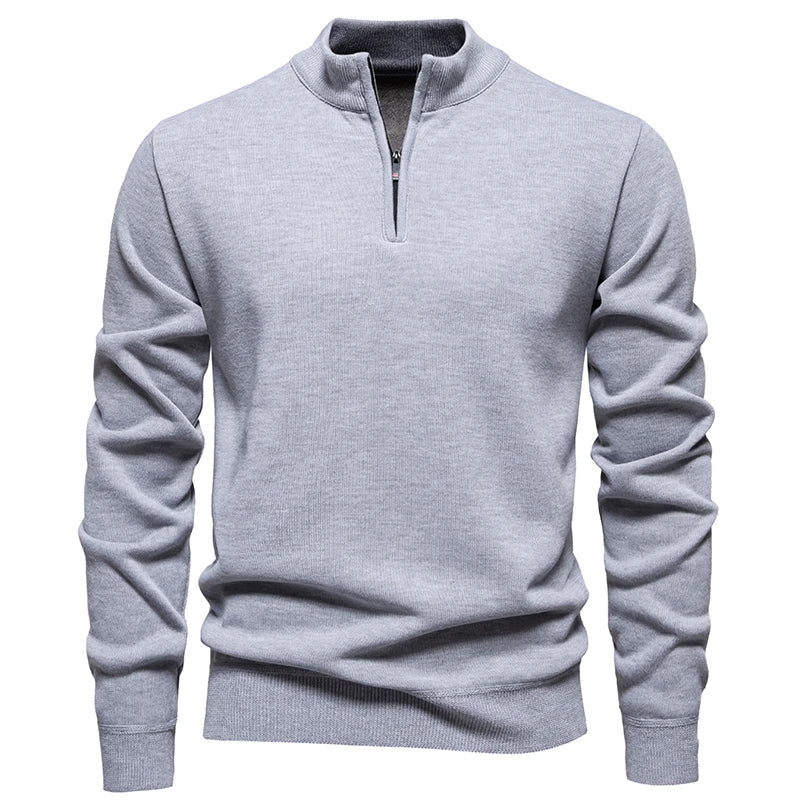 Autumn Winter Men's Half Zipper Knitted Pullovers Solid Slin Fit Casual Sweater Male Fleece Warm Stand Collar Pullover Sweaters