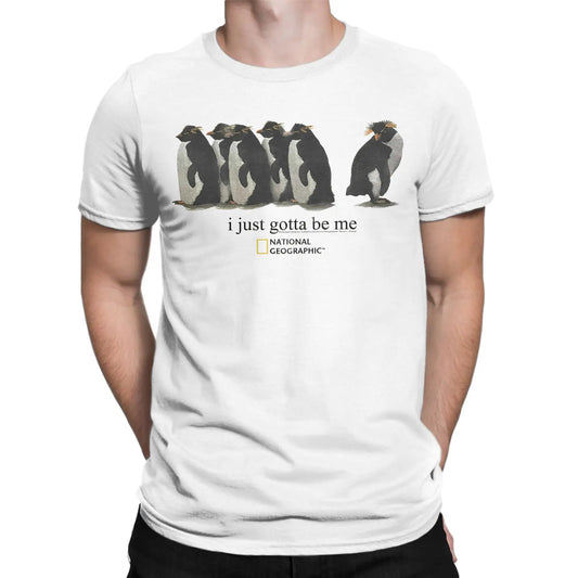 I Just Gotta Be Me Funny Penguin T Shirt for Men 100% Cotton Funny T-Shirts Round Neck Tees Short Sleeve Tops Printing.