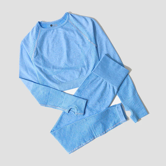 WAREBALL Women Seamless Yoga Set Gym Clothing Fitness High Waist Leggings Crop Top Shirts Sport Suits Workout Pants Active Wear.