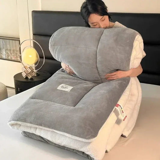 Winter Quilt Blanket Double Sided Velvet Lamb Cashmere Double Bed Quilts King Queen Full Size Bed Duvet Thicken Comforter Core.