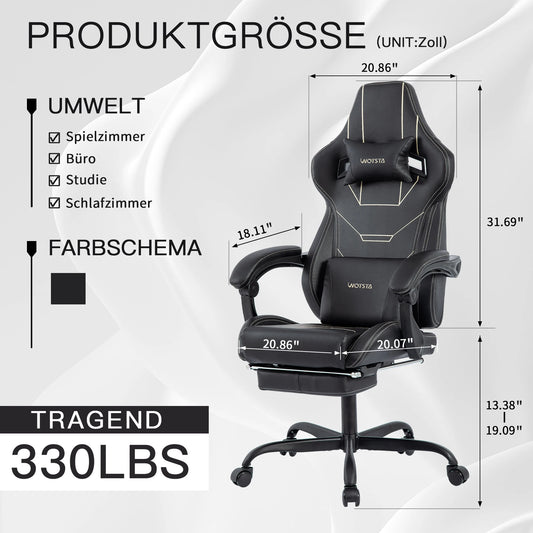 WOTSTA Gaming Chair Ergonomischer Gaming Chair Bürostuhl mit Fußstütze Racing Computerstuhl Höhenverstellbar Gepolstert Computerst
