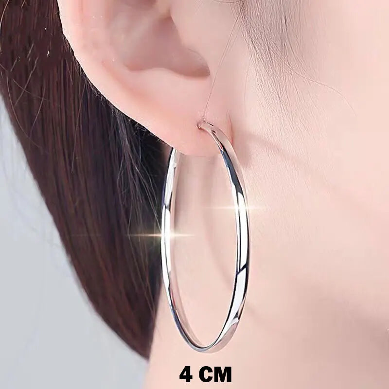 Senlissi - New 18K Gold Plated Hoop Earrings For Women 925 Sterling Silver 3.0mm Fashion Earring Cерьги Kольца 3/4/5/6/7CM