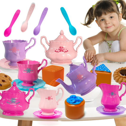 Tea Set for Little Girls, Tea Party Set, Tea Set for Toddlers Including Kettle, Cookies, Kids Play Food, Boys Girls Gifts.