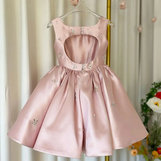 Luxus-Kleider für Kinder, rosa Satin-Prinzessinnenkleid für Mädchen, Klavieraufführung, formeller Abschlussball, Party, Geburtstag, Hochzeit, geschwollenes Kleid.