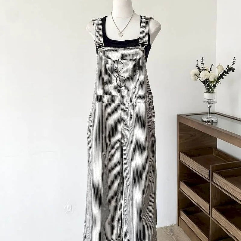 Jumpsuits Loose Casual Straight Pants American Style Jeans Vintage Artistic Rompers One Piece Outfits Autumn Women Clothing.
