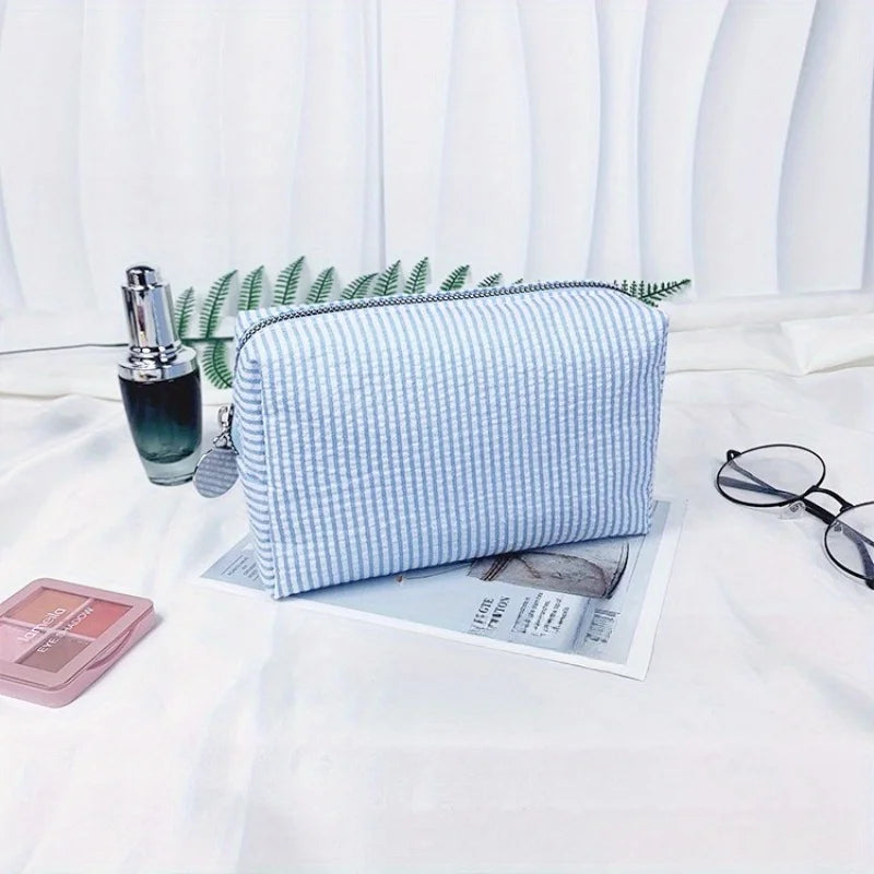 Custom Embroidered Striped Travel Toiletry Bag - Personalized Cosmetic Portable Polyester Storage for Travel School Dorm or Home.