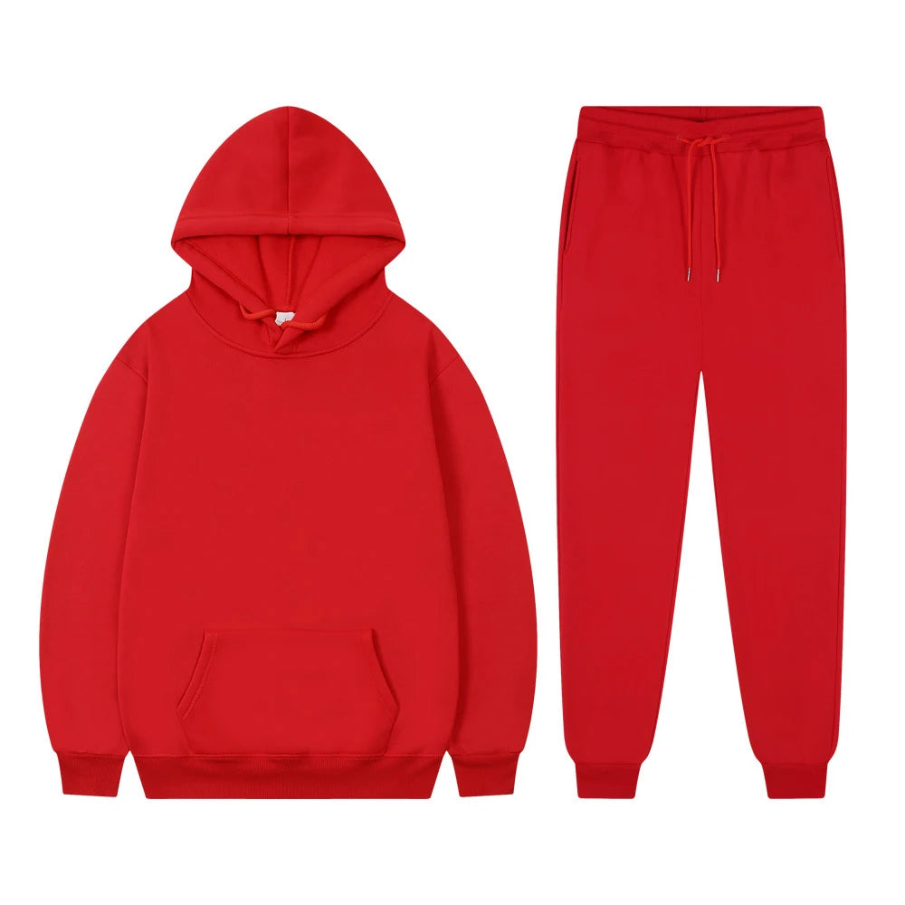 Men's Casual Tracksuit Autumn Fleece Warm Sweatshirts Sweatpants Suit Daily Sports Hooded Sweatshirts + Jogger Pants 2-piece Set