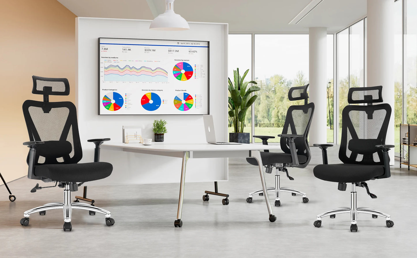 Durrafy Ergonomischer Bürostuhl, Schreibtischstuhl mit Kopfstütze, Armlehnen, Drehstühle mit 90er ° -130 ° Liegefunktion (abschließbar)