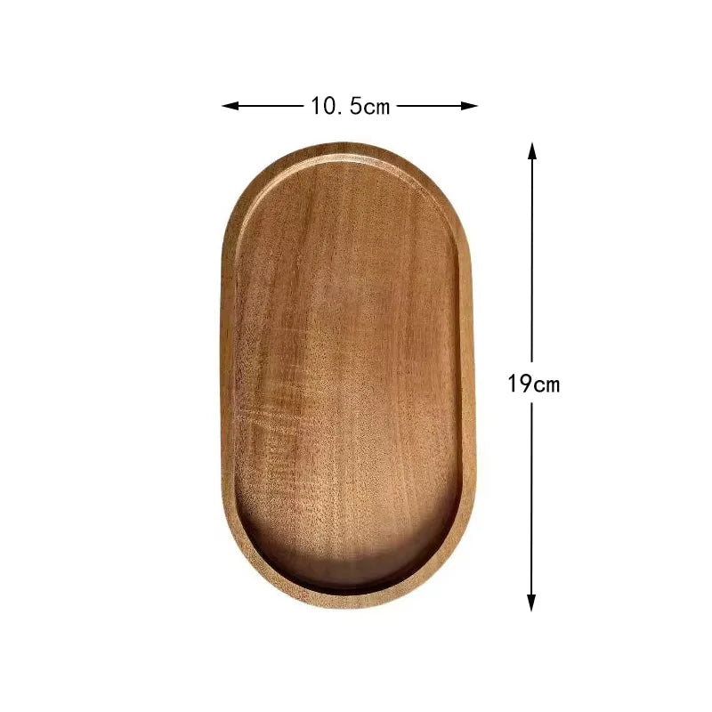 Japanese Acacia wooden tray rectangular dinner plate heat insulation solid wood grain oval bread.