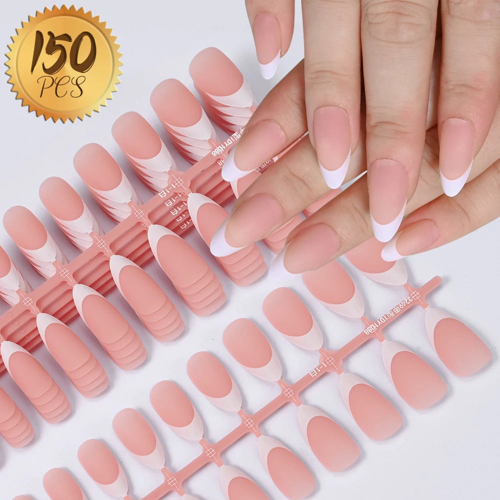 150Pcs M/S/XS Ice Nude Short Oval False Nail French Glossy Matte Simple Press on nails Nude Almond Full Cover Acrylic Fake Nails.
