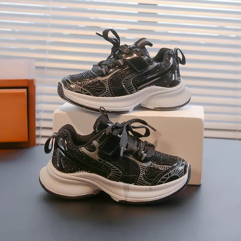 Kids Casual Running Shoes with Rhinestones Boys Girls Sports Shoes Mesh Breathable 2024 New Children Sneakers Fashion Trendy.