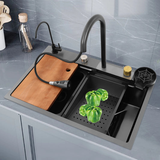 68/75 cm Küchenspüle, Haushaltsspülbecken-Set, Edelstahlspüle, Unterbau-Küchenspüle, rostfrei, großes Fassungsvermögen