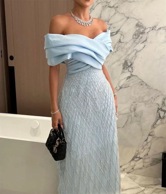 Maßgeschneiderte Ballkleider, klassisch, exquisit, hochwertiges Jersey-Faltenquaste, gerades Midikleid mit V-Ausschnitt, modisches formelles Partykleid.