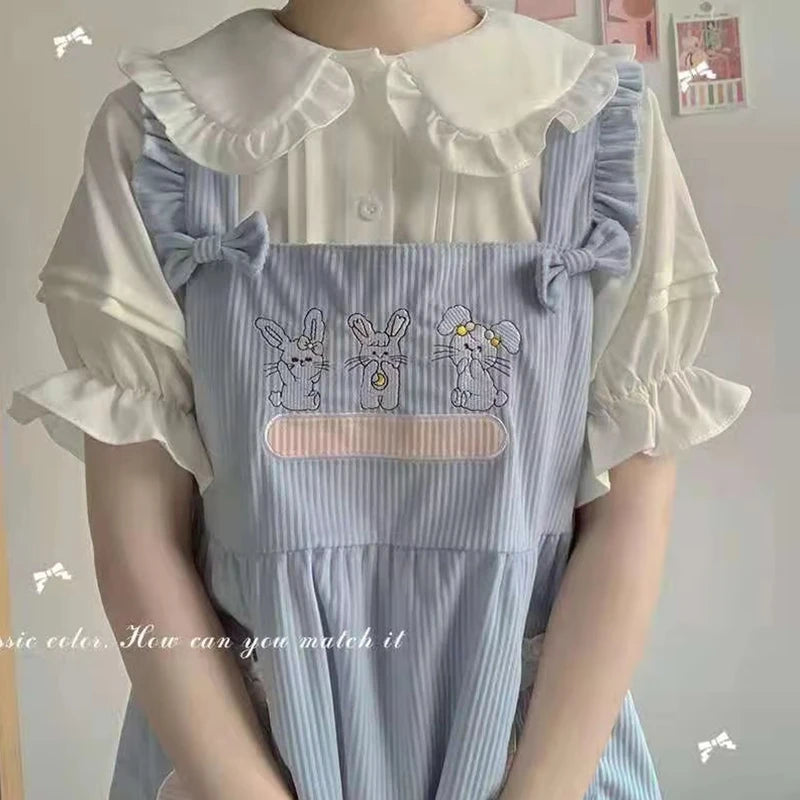 Zoki Japanese Sweet Women Blouses Lolita Style White Kawaii Peter Pan Collar Jk Shirt Cute Preppy Ruffle Puff Short Sleeve Tops.