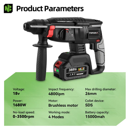 1680W 26MM Bürstenlosen Elektrischen Bohrhammer Multi-funktion Bohren Hammer Schlagbohrmaschine Power Tool Für Makita Batterie pin